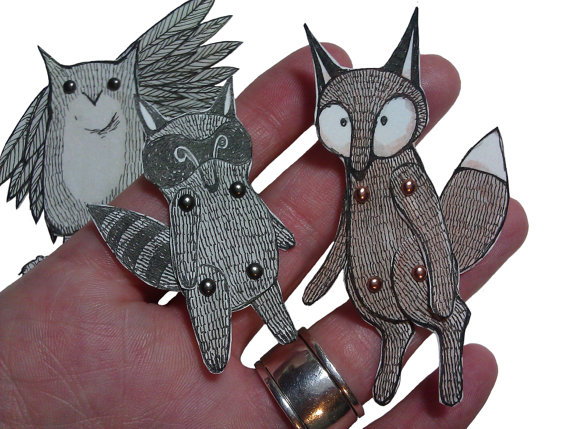 Articulated Animal Paper Dolls Woodland Creatures Owl Fox Raccoon